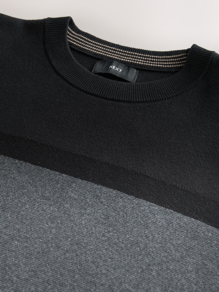 Black/Stone Regular Fit Colourblock Stripe Crew Neck Jumper - Image 7 of 7