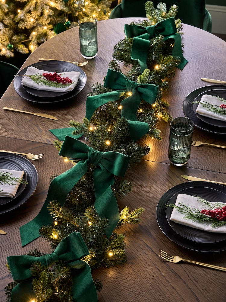 Green Luxe Pre Lit Christmas Bow Garland - Image 2 of 3 Green Luxe Pre Lit Christmas Bow Garland - Image 2 of 3