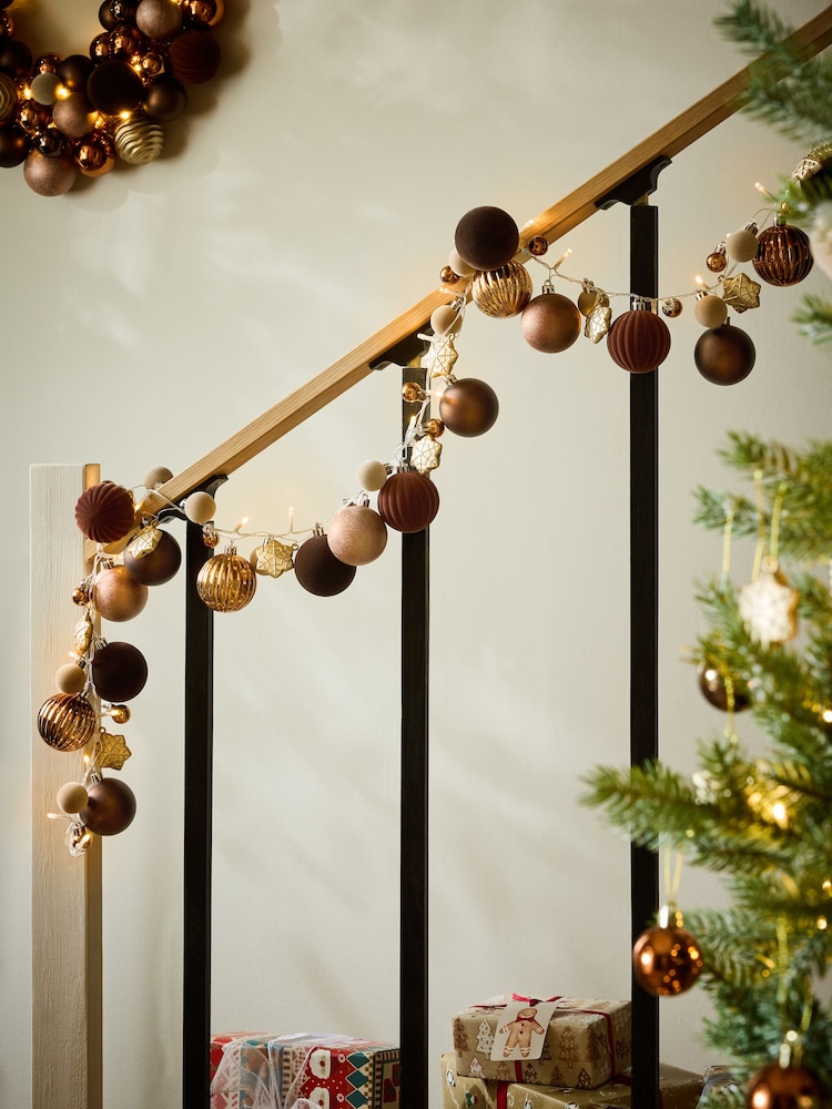 Copper Bauble Pre Lit Christmas Garland - Image 1 of 6