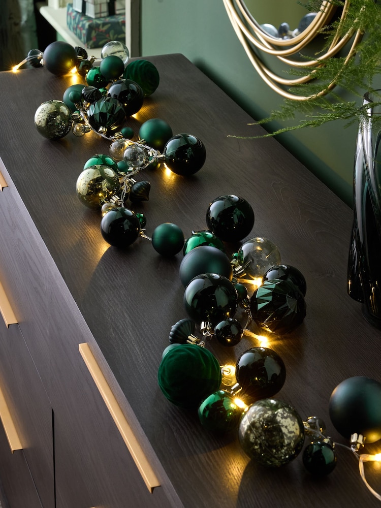Green Lit Bauble Christmas Garland - Image 1 of 7