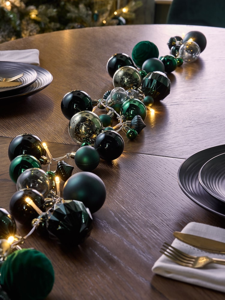 Green Lit Bauble Christmas Garland - Image 2 of 7