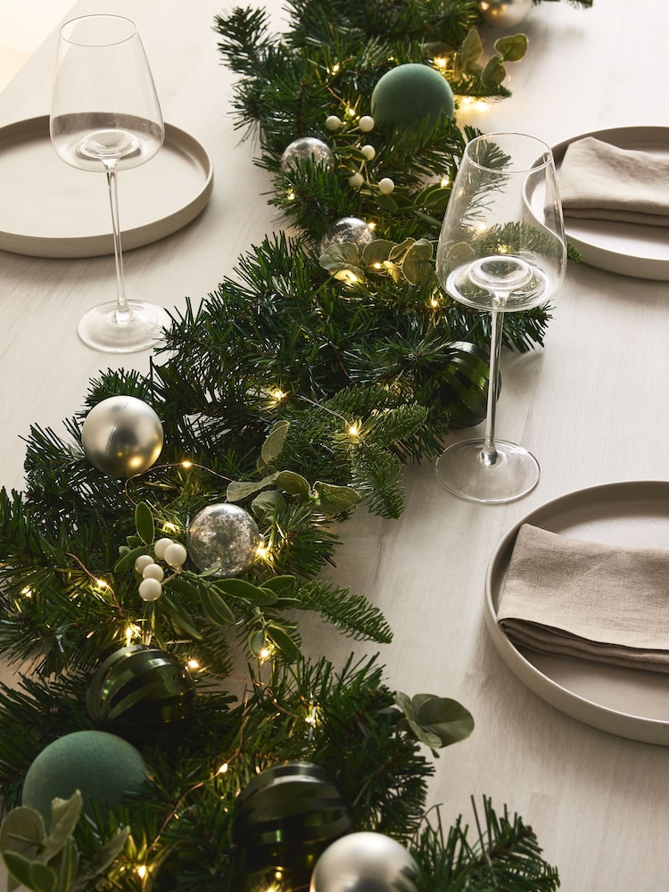 Green Lit Faux Bauble Christmas Garland - Image 2 of 4 Green Lit Faux Bauble Christmas Garland - Image 2 of 4