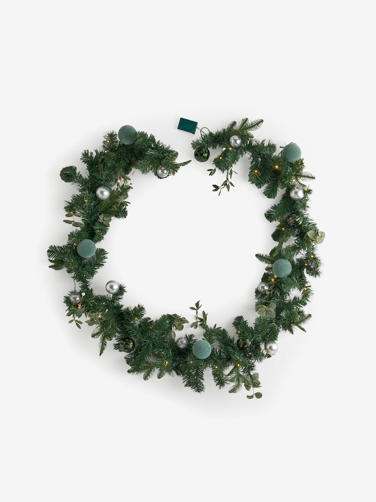 Green Lit Faux Bauble Christmas Garland - Image 4 of 4 Green Lit Faux Bauble Christmas Garland - Image 4 of 4