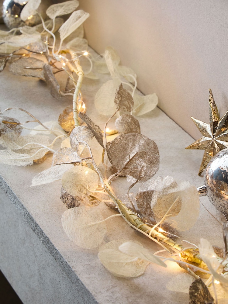 Champagne Gold Lit Leaf Christmas Garland - Image 4 of 4