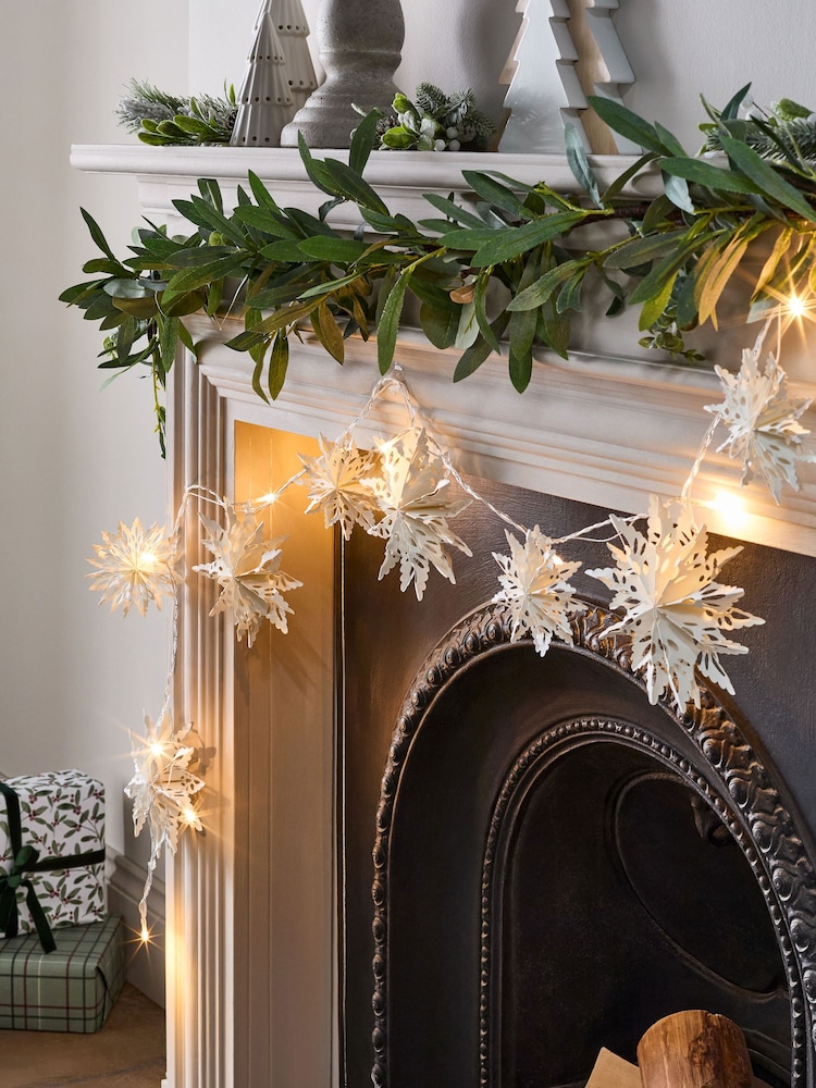 White Lit Paper Snowflake Christmas Garland - Image 1 of 4