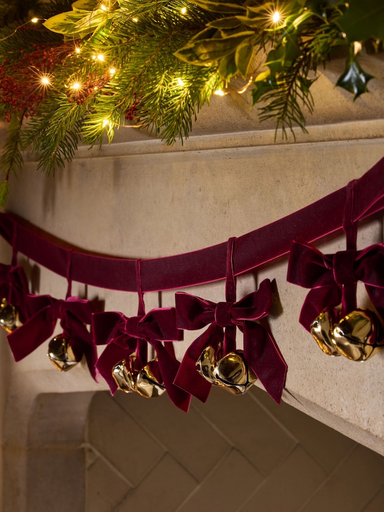Burgundy Red Bell Christmas Bow Garland - Image 1 of 3