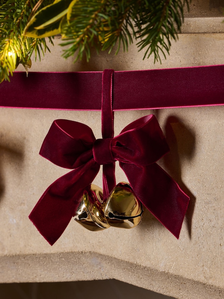 Burgundy Red Bell Christmas Bow Garland - Image 2 of 3