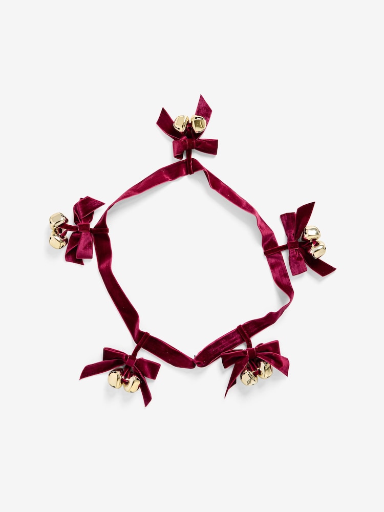 Burgundy Red Bell Christmas Bow Garland - Image 3 of 3