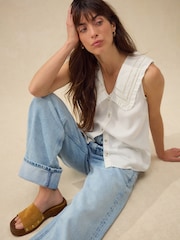 Cream Oversized Sleeveless Peter Pan Collar Blouse - Image 1 of 8