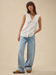 Cream Oversized Sleeveless Peter Pan Collar Blouse - Image 2 of 8