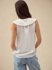 Cream Oversized Sleeveless Peter Pan Collar Blouse - Image 3 of 8