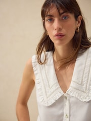 Cream Oversized Sleeveless Peter Pan Collar Blouse - Image 4 of 8