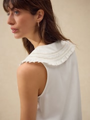 Cream Oversized Sleeveless Peter Pan Collar Blouse - Image 5 of 8