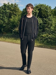 Black Regular Fit Striped Zip Through Long Sleeve Polo Shirt - Image 2 of 7