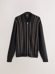 Black Regular Fit Striped Zip Through Long Sleeve Polo Shirt - Image 5 of 7