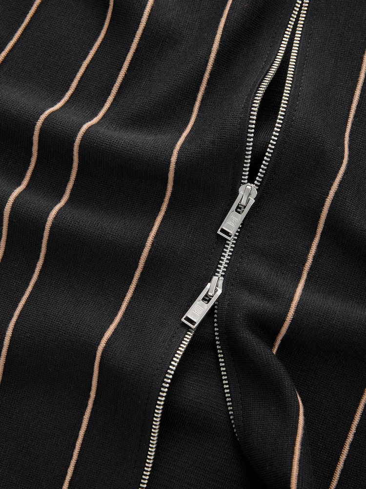 Black Regular Fit Striped Zip Through Long Sleeve Polo Shirt - Image 7 of 7