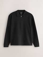 Black Zip Neck Regular Fit Premium Knit Quarter Zip Long Sleeve Polo Shirt - Image 1 of 3