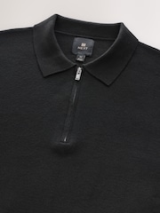 Black Zip Neck Regular Fit Premium Knit Quarter Zip Long Sleeve Polo Shirt - Image 2 of 3