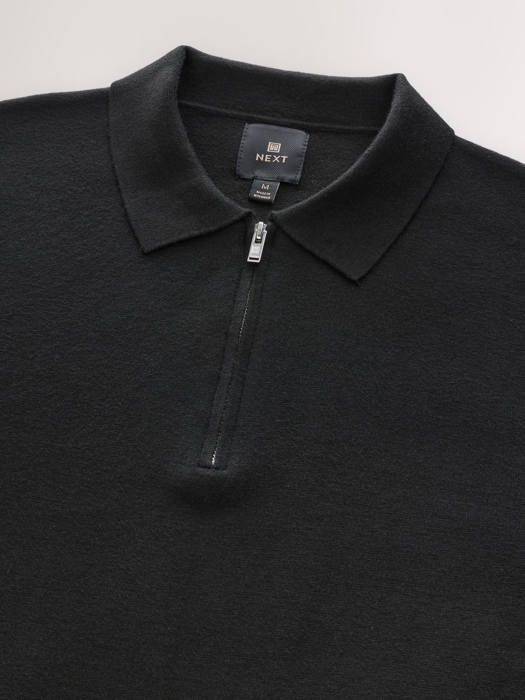 Buy Black Zip Neck Regular Fit Premium Mid Weight Long Sleeve Knit