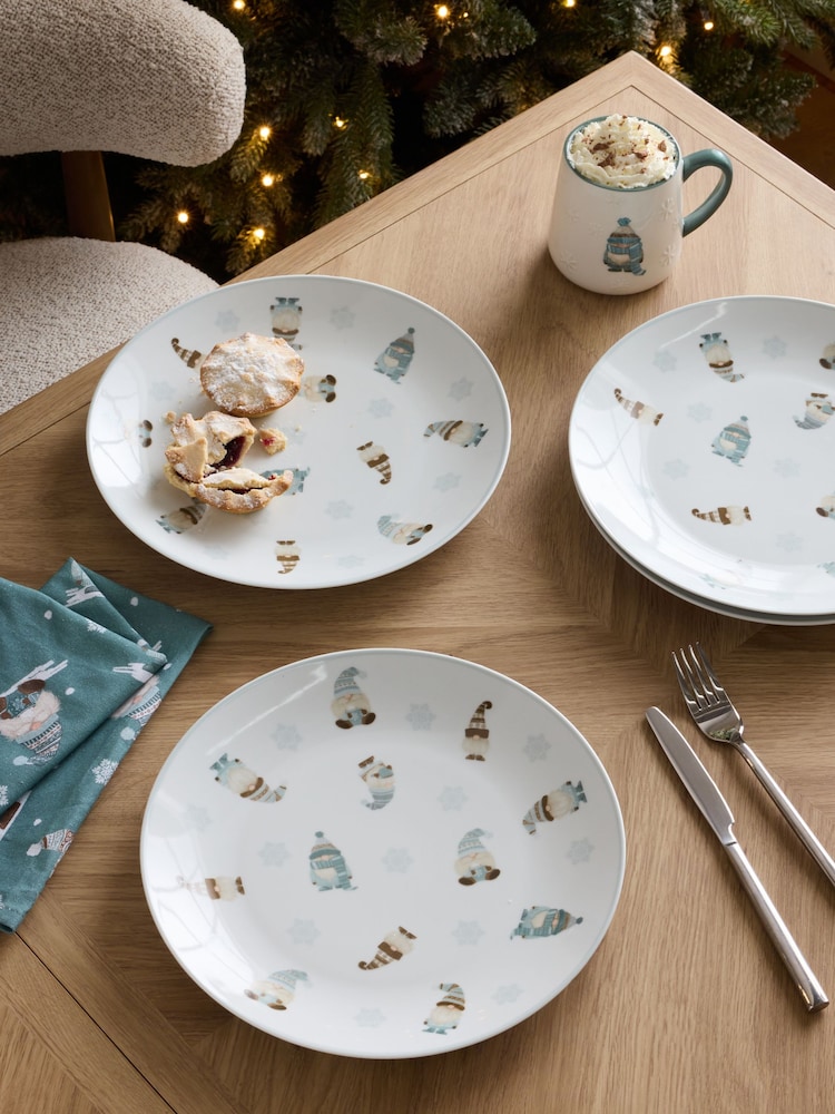 Teal Blue Christmas Gonk Set of 4 Dinner Plates - Image 1 of 4 Teal Blue Christmas Gonk Set of 4 Dinner Plates - Image 1 of 4
