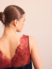 Navy/Burgundy Lace Trim Satin Cami Top - Image 5 of 8