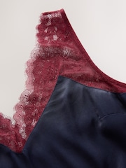 Navy/Burgundy Lace Trim Satin Cami Top - Image 7 of 8