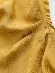 Ochre Yellow Sleeveless Jacquard Asymmetric Tie Shoulder Top - Image 6 of 7