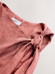 Rose Pink Sleeveless Jacquard Asymmetric Tie Shoulder Top - Image 7 of 8