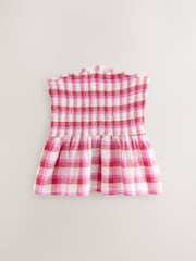 Red/White Gingham Shirred Peplum Bandeau Boobtube With Linen - Image 1 of 3