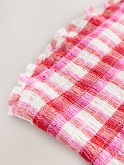 Red/White Gingham Shirred Peplum Bandeau Boobtube With Linen - Image 3 of 3