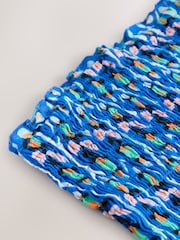 Blue/Orange Woodblock Geo Print Shirred Peplum Bandeau Boobtube With Linen - Image 3 of 3