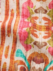 Multicoloured Abstract Print Button Down Ruffle Sleeve Top With Linen - Image 3 of 3