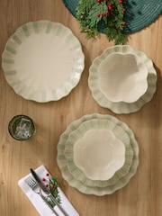 12 Piece Sage Green Handpainted Stripe Dinner Set - Image 2 of 5