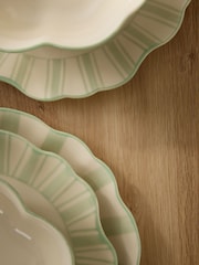 12 Piece Sage Green Handpainted Stripe Dinner Set - Image 3 of 5