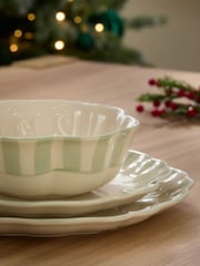 12 Piece Sage Green Handpainted Stripe Dinner Set - Image 4 of 5