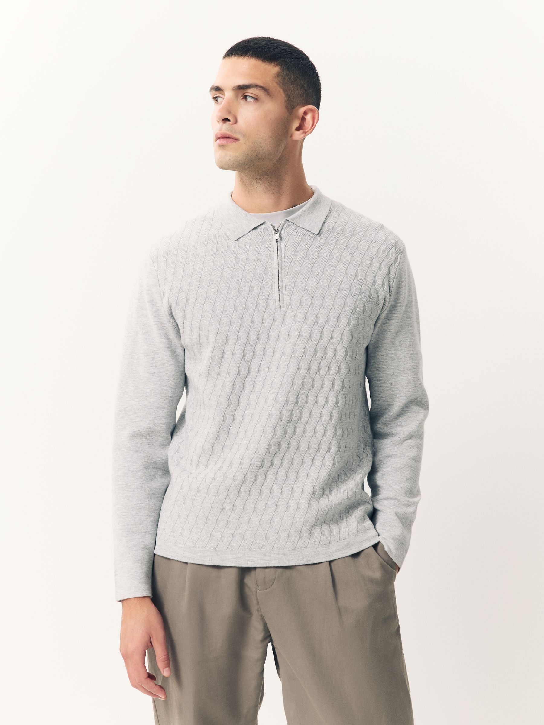 Buy Grey Regular Fit Premium Mid Weight Long Sleeve Textured Knit