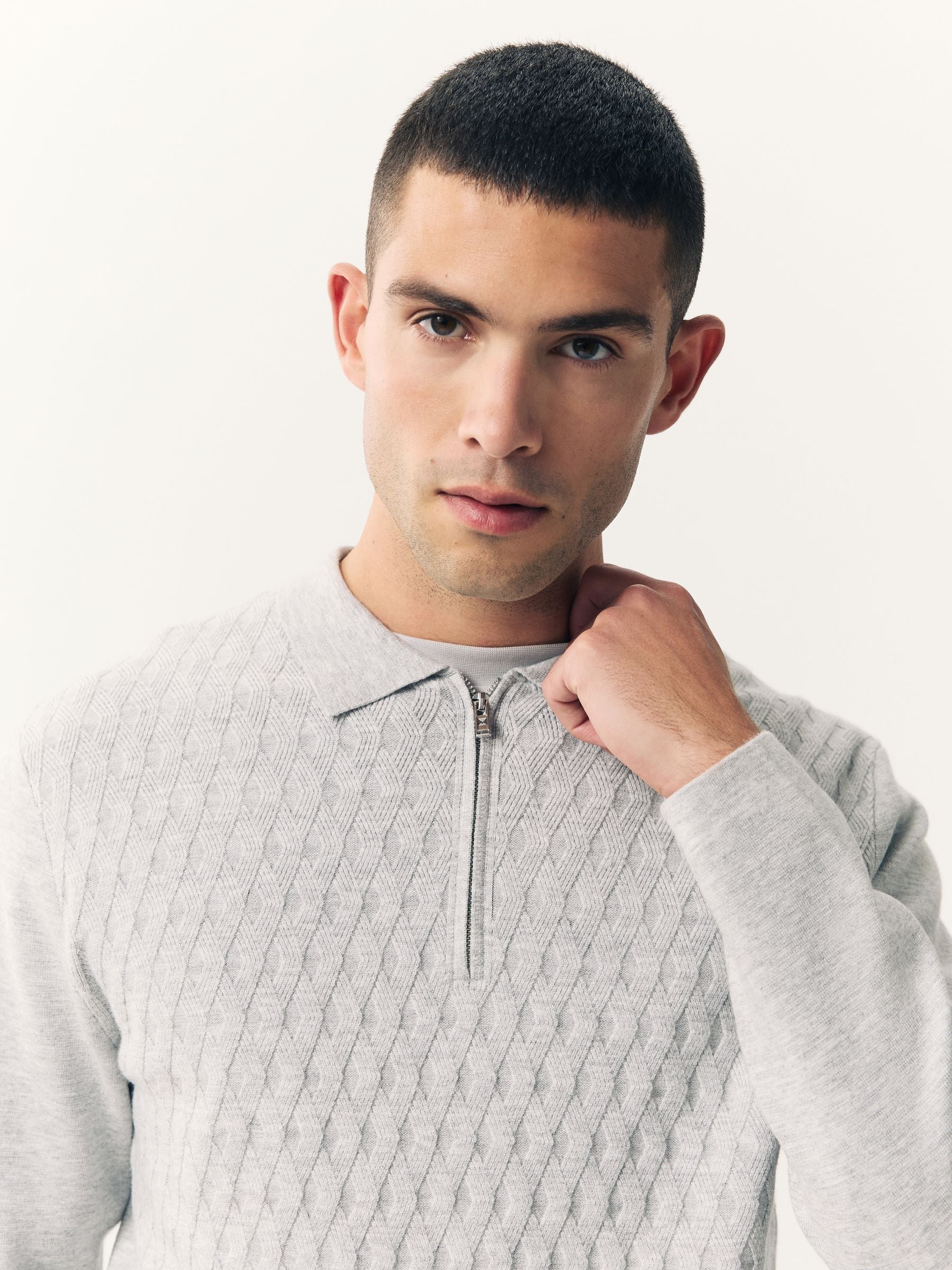 Buy Grey Regular Fit Premium Mid Weight Long Sleeve Textured