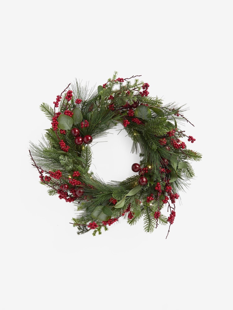 Red Berry Lit Christmas Wreath - Image 4 of 4