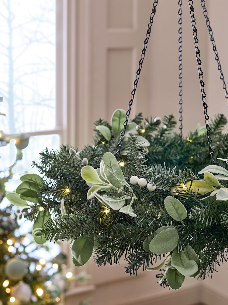Green/White Collection Luxe Hanging Wreath Frosty Pre Lit Christmas Wreath - Image 2 of 4 Green/White Collection Luxe Hanging Wreath Frosty Pre Lit Christmas Wreath - Image 2 of 4