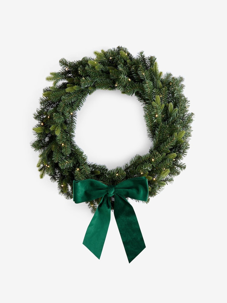 Green Luxe Pre Lit Christmas Bow Wreath - Image 2 of 6 Green Luxe Pre Lit Christmas Bow Wreath - Image 2 of 6