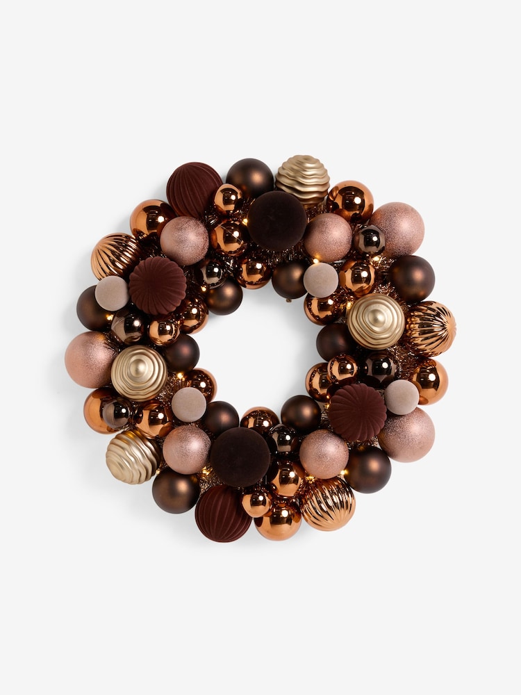 Copper Bauble Pre Lit Christmas Wreath - Image 2 of 4 Copper Bauble Pre Lit Christmas Wreath - Image 2 of 4