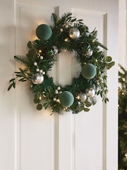 Green Lit Faux Bauble Christmas Wreath - Image 2 of 4