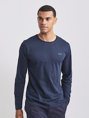 Aubin Blue Navy Camblesforth Long Sleeve 100% Cotton T-Shirt - Image 1 of 2