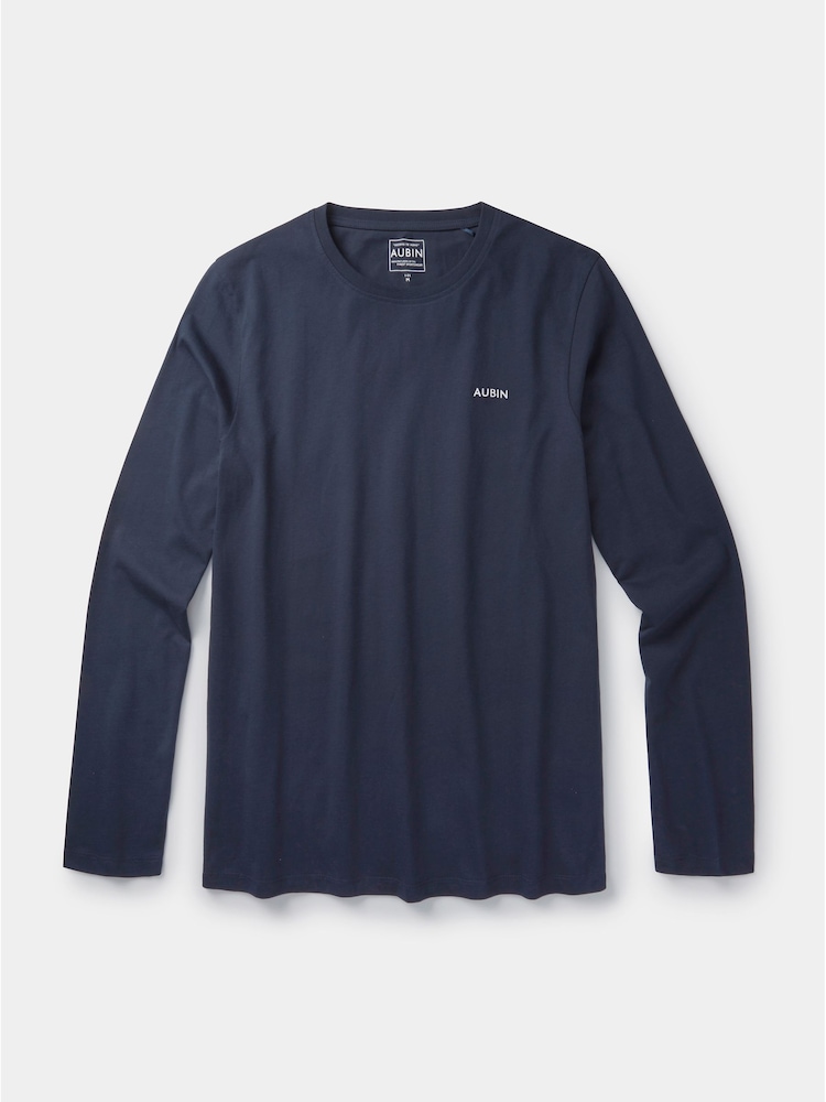 Aubin Blue Navy Camblesforth Long Sleeve 100% Cotton T-Shirt - Image 2 of 2