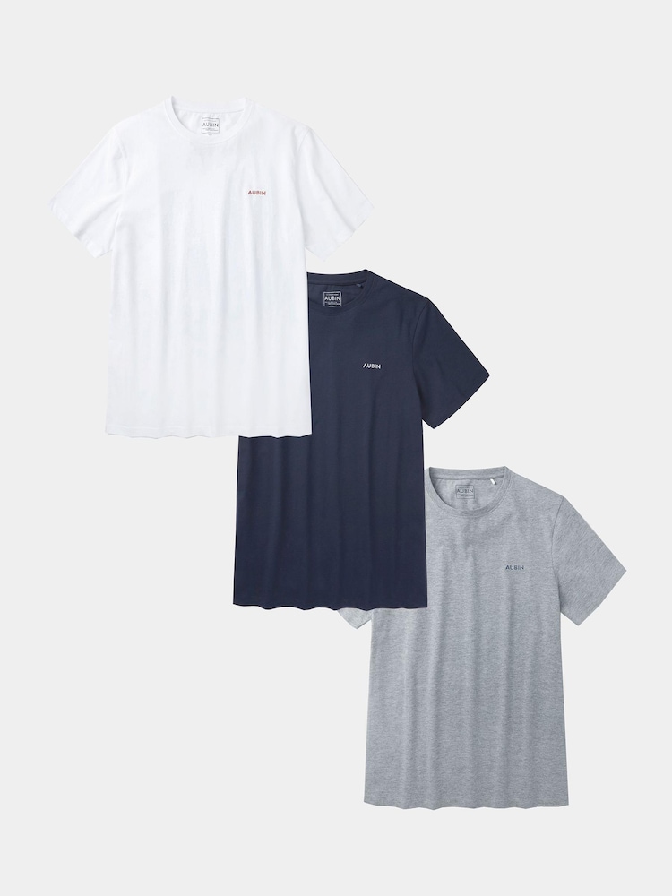 Aubin White/Navy/Grey Hemingbrough T-Shirts 3 Pack - Image 1 of 1 Aubin White/Navy/Grey Hemingbrough T-Shirts 3 Pack - Image 1 of 1