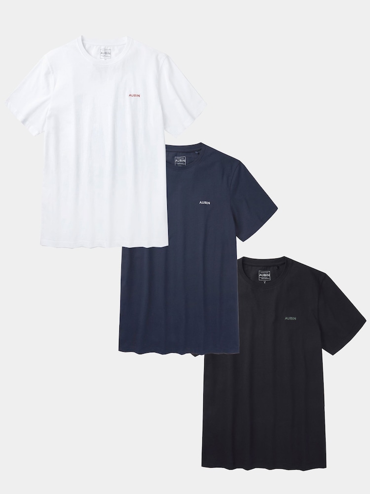 Aubin White/Black/Navy Hemingbrough 100% Cotton T-Shirts 3 Pack - Image 1 of 1
