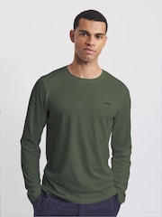 Aubin Green Khaki Camblesforth Long Sleeve 100% Cotton T-Shirt - Изображение 1 из 2