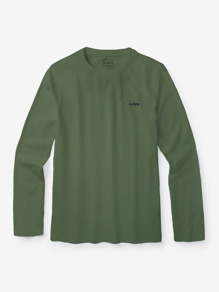 Aubin Green Khaki Camblesforth Long Sleeve 100% Cotton T-Shirt - Изображение 2 из 2