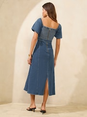Lipsy Blue Mid Wash Denim Bardot Midi Dress - Image 2 of 4