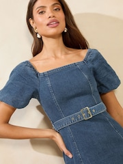 Lipsy Blue Mid Wash Denim Bardot Midi Dress - Image 4 of 4